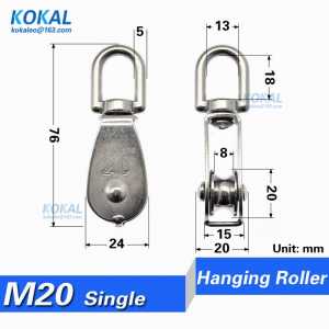 [S-M20] Hot Sale 1pcs Stainless Steel Pulley M20 Single Wheel Swivel Lifting Rope Pulley Set Bearing Lifting Wheel Tools