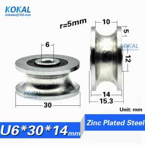[U0630-14] 1PCS U Groove Ball Bearing Pulley For Rail Track Linear Motion System U626 606 696 6*30*14mm mounted bearing