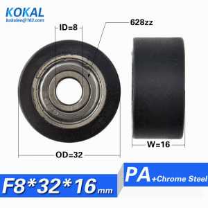 [F0832-16]High Loading double 628zz ball bearing POM roller wheel two bearing coated plastic wheel 8mm*32mm*16MM roller