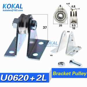 [U0620+2L]10pcs/lot 6*20*9mm METAL U-grooved wheel BALL BEARING with L bracket guide wire minisize grooved pulley diameter 20mm