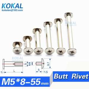 [DJ]Free Shipping 20pcs nickle sliver plated photo album binding blot screw butt joint rivets M5*8-55mm butt rivet