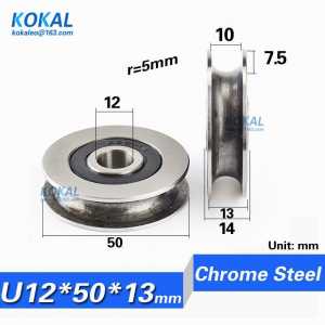 1PCS 12*50*13mm 6301RS bearing steel bearings, U grooves V round bottom 5cm pulley, 6mm guide wheel, wire rope lifting wheel