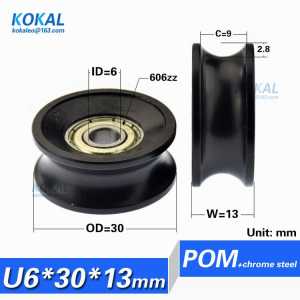 [U0630-13] 10PCS high loading 606zz u groove sliding closet guide wardrobe flute POM bearing roller pulley 6*30*13mm 0630UU