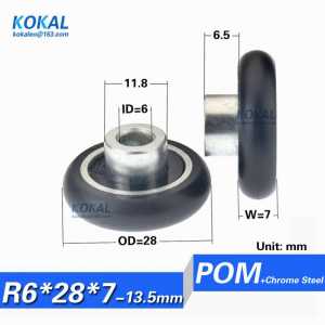 [R0628-7-13.5] 10PCS sliding door low noise POM plastic coated with BEARING inner 6mm sliding guide roller wheel pulley 0628T