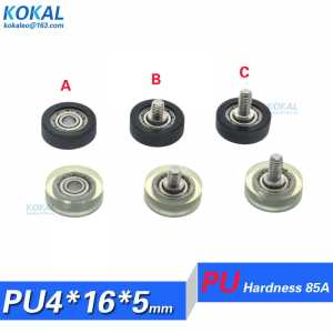 [PU0416-5]1pcs LOW Noise Polyurethane 604zz bearing with M4 stainless steel screw micro PU low noise soft drawer wheel M4*16*5