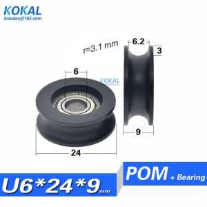 [U0624-9]Free shipping 10 pcs POM 696zz coated bearing roller wheel u groove sliding wheel pulley 6*24*9