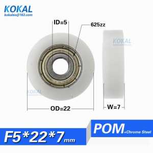[F0522-7]10pcs 625zz 625 bearing coated with POM roller wheel Flat type plastic roller sliding door window wheel 5*22*7mm 0522K