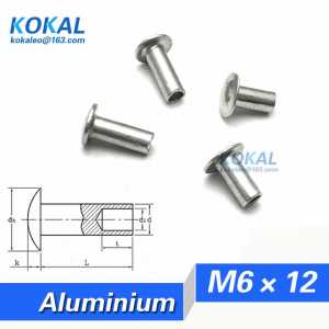 [YK-Al-M6*12]Free Shipping 20PCS M6 Series Aluminium Round Button Head half hollow rivets M6*12mm Aluminium rivets length 12MM
