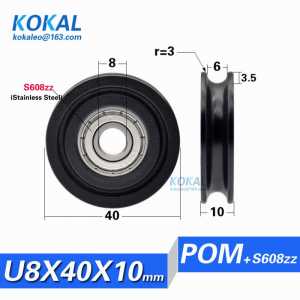 [U0840-10]1PCS U/V groove stainless steel S608zz ball bearing coated with POM Nylon PA grooved sliding roller wheel 8*40*10mm