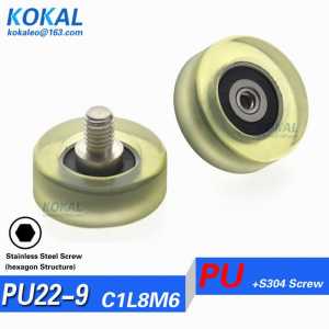 [PU22*9-M6]1PCS M6 hexagon external screw thread shaft 625 bearing Polyurethane rubber soft low noise shaft bearing wheel M6*22