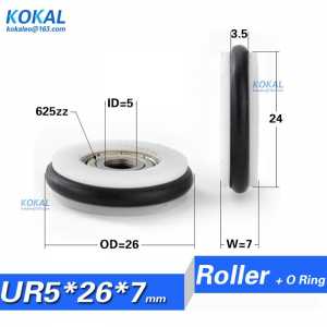 1PCS 5X26X7mm O ring mute elasticity rubber coated 625zz roller wheel rubber low noisy bearing wheel pulley blackboard roller