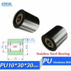 [PU30-30ZZ]stainless steel coated PU Rubber inner 5mm 6mm 7mm 8mm 10mm ball bearing guid rail wheel pulleys 30mm*30mm PU bearing