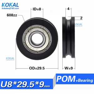 [U0829.5-9]10PCS Hot sale 608 ball bearing coated with black POM U groove pulley wheel roller furniture fittings wheel 8X29.5X9