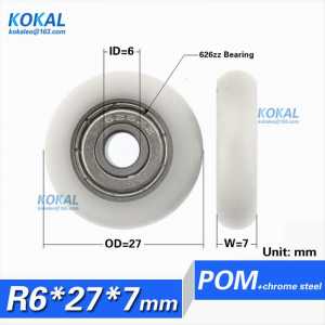 10PCS Free Shipping outer diameter 27mm round type hanging door sliding window bearing nylon roller 6*27*7
