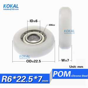 Free Shipping 10PCS high quality 696zz bearing coated with POM plastic low noise wheel pulley 6*22.5*7mm round type pulley