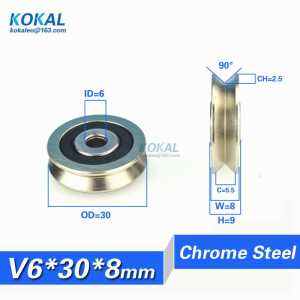 [V0630-8NJ]Free shipping 10PCS Chrome steel nonstandard metal guide wire V groove Type ball bearing pulley wheel 0630V 6*30*8VV
