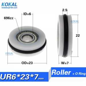 [UR0623-7]1pcs 696zz 696z 696 O type rubber ring low noise roller wheel small pulley with bearing 6*23*7 rubber roller