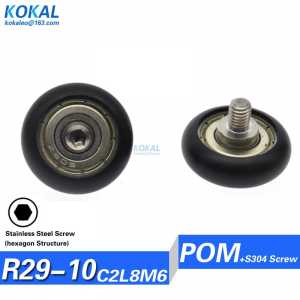 10PCS/LOT 608zz 608z ball bearing with black POM plastic round type wheel with M6 304 stainless steel shaft screw bearing pulley