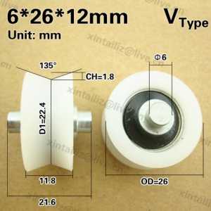 Free Shipping 10pcs 26mm*12mm v groove roller wheel pulley aluminium window door groove roller