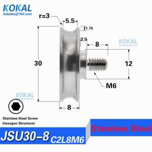 [M6*30*8]10pcs/lot stainless steel U groove ball bearing with M6 shaft screw wheel for machine sliding door hardness fittings
