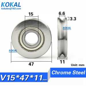 [V1547-11J]10PCS V groove chrome steel ball bearing wheel guide rail inner diameter 15mm U/V Grooved pulley Roller 15*47*11mm