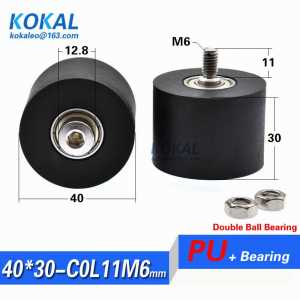 5PCS low noise marking machine TPU PU rubber soft ball bearing with double ball bearing wheel roller 40mm  pulley M6*40*30mm