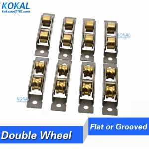 77/88 series u groove flat type plastic window door double brass roller wheel low noise ball bearing sliding door wheel 14/16mm