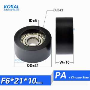 [F0621-10]Free shipping 10PCS 696zz bearing PA66 Nylon Flat Type bearing roller wheel plastic wheel roller 6*21.3*10mm