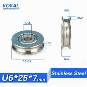Free shipping 10pcs 6*25*7 stainless steel bearing roller stainless groove sliding wheel roller