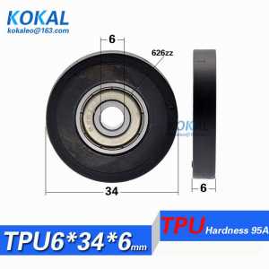 [TPU0634-6] HOT 10PCS Low noise 626zz inner diameter 6mm ball bearing TPU PU rubber coated bearing 626 wheel 6*34*6mm 0634K