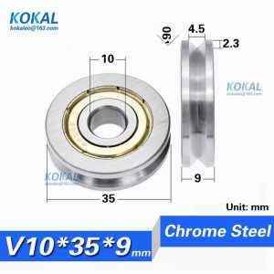 5pcs V groove type Steel bearing, pulley package, Steel wear-resistant suspension wheel, 10*35*9mm rolling wheel V1035-9