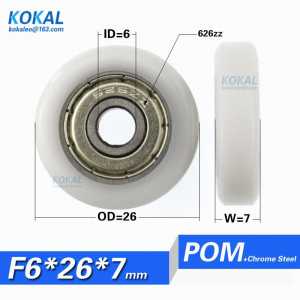 [F0626-7]1PCS high quality low noise chrome steel 626zz bearing roller wheel with POM Nylon coated roller pulley 0626K 6*26*7mm
