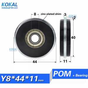 [Y0844-11]10PCS high loading 608 bearing pulley floor tile display cabinet, groove, track  iron shim ring nylon wheel 8*44*11