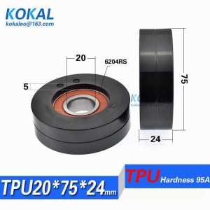 [TPU2075-24] high loading 1PCS/LOT Low noise 6204RS 6204 TPU rubber guide sliding guide wheel 20*75*24mm outer diameter 75mm