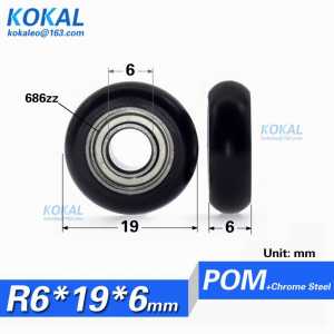 [R0619-6]Free Shipping 10PCS/lot 686zz 686 ball bearing coated with POM balck roller wheel built-in wardrobe pulley 6X19X6 0619