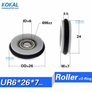 10pcs/lot fishing gear Rowing pulp machine grooved bearing roller with rubber o ring 696z 696 low noise sliding wheel 6X26X7mm