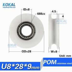 [U0828-9] 10PCS high quality inner diamater 8mm 688zz ball bearing coated with pom plastic u groove sliding bearing pulley 0828U
