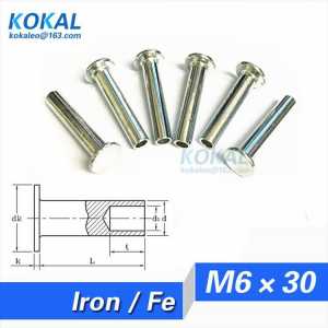 [Fe-M6*30] Free Shipping 50PCS M6 series flathead semi-tubular rivets M6*30MM steel rivets for furnitures