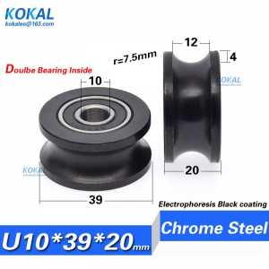 1pcs U Grooved Chrome steel Pulley Ball Bearing Wheel Roller for Door Windows Shower Pulleys Drawer Double bearing 10X39X20mm