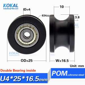 [U0425-16.5]10PCS U groove double 634zz ball bearing 3D printer marking machine flute inner diameter 4mm roller pulley 0425UU