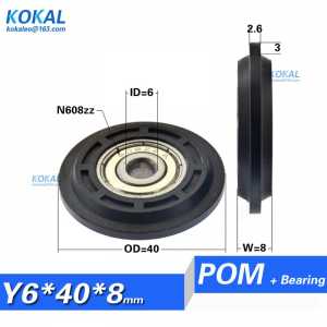 [Y0640-8]Free Shipping 10PCS bearing coated plastic wheels 6*40*8 Y type roller inner 6mm roller bearing wheel