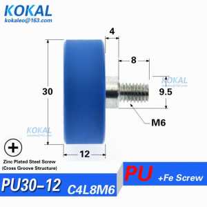 [PU30*12-M6]1PCS M6 zinc plated screw 626RS 626 coated with TPU Polyurethane rubber shaft zinc plated steel screw bearing pulley