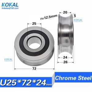 [U2572-24] 2pcs/Lot high loading inner diamater 25mm outer diameter 72mm chrome steel Gcr15 U groove Concaved ball groove wheel