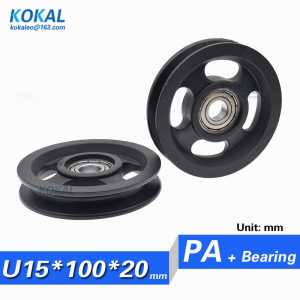 [U15100-20] 1PCS/lot DIY Fitness Equipment fitting outer diameter 100MM 6202 ball bearing Nylon PA wheel pulley 15*100mm