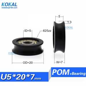 [U0520-7]1PCS  PA66 coated 625zz inner 5mm roller 5*20*7 u groove window minisize bearing roller pulley wheel 0520UU