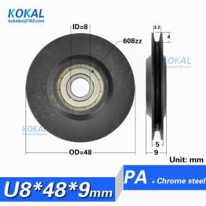[U0848-5-9] 10PCS 608zz bearing coated with NYLON PA inner diameter 8mm elevator door sliding bearing pulley 0848uu