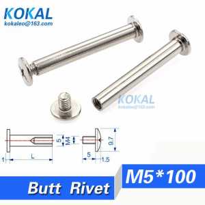 [DJ-M5*100]Free Shipping 20pcs 5*100 long length belt fasteners Screws Nail Rivet for Album accout book Butt Joint Rivets