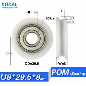 1PCS high quality POM coated with 608zz bearing 8*29.5*8 u groove sliding roller wheel door window guide pulley 0829.5mm