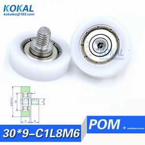 [LP30*9-C1L8M6]Free Shipping 10pcs cash register plastic pulley bearing with 6*30*9mm stainless shaft pulley wheel