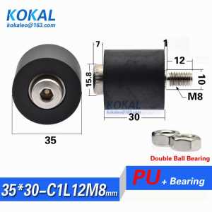 1PCS low noise outer diameter 35mm polyurethane SM8 Screw TPU PU soft double ball bearing roller wheel M8*35*30mm